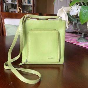 Fossil Lime Green Genuine Leather Crossbody Bag